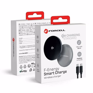 FORCELL F-ENERGY Smart Charge Qi2 15W langaton laturi 150cm irrotettavalla kaapelilla MagSafe-yhteensopiva hopea