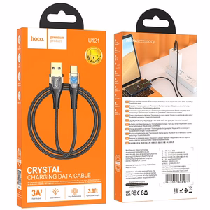 Hoco USB-A - USB-C -kaapeli 2,4A 1,2 m U121 - musta/läpinäkyvä