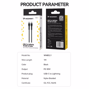 Wozinsky WNBCL1 Lightning / USB-C PD 30W -kaapeli 1 m - musta