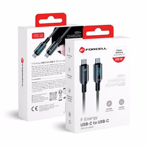 Kaapeli USB C - USB C Forcell F-Energy QC4.0 PD 5A 100W Digital 1,2 m C277 musta