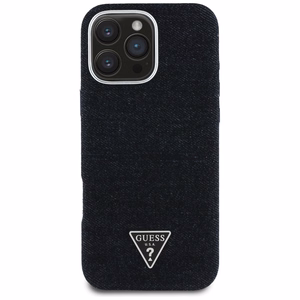 Guess Denim Triangle Logo MagSafe Suojakuori iPhone 16 Pro:lle - musta