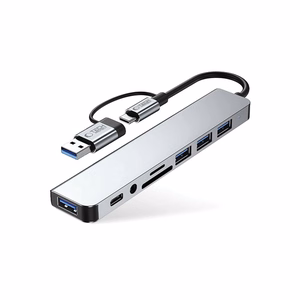 Tech-Protect HB06 HUB Adapter 8in1 TYPE-C + USB2.0 + USB3.0 + SD/TF + AV3.5 - gray