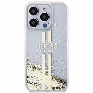 Guess Liquid Glitter Gold Stripes Suojakuori iPhone 15 Pro:lle - läpinäkyvä