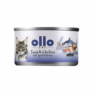 Ollo Cat No. 4 – kissan märkäruoka, tonnikalaa, kanaa, kalmaria ja katkarapuja liemessä, 70 g