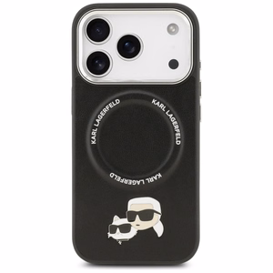 Karl Lagerfeld MagSafe PU Suojakuori Karl&Choupette Pins -logolla ja metallikamerapainikkeilla iPhone 17 Pro Max:lle - Musta