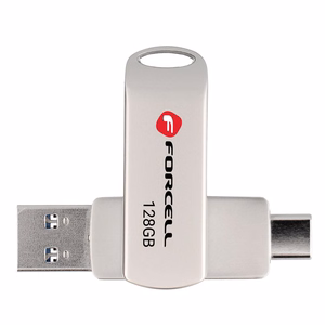USB-muistitikku 128 GB USB 3.2 Gen 1 (USB-A / USB-C) Forcell F-Data Metal Duo hopeinen
