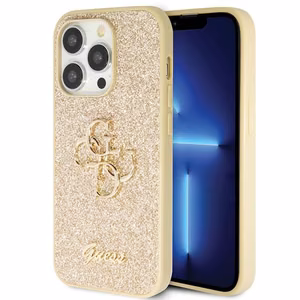Guess GUHCP14LHG4SGD Suojakuori iPhone 14 Pro:lle - kultainen Glitter Script Big 4G