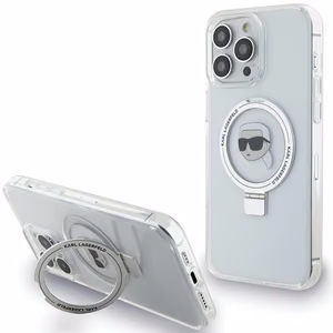 Karl Lagerfeld KLHMP15XHMRSKHH iPhone 15 Pro Max 6.7 valkoinen/valkoinen kovakuori Ring Stand Karl Head MagSafe
