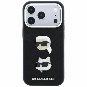 Karl Lagerfeld Saffiano Karl & Choupette Heads Pins & Logo -suojakuori laitteelle iPhone 18 Pro / 17 Pro – musta
