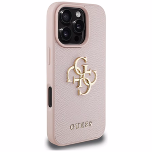 Guess Grained Big 4G Logo Small Classic Logo Suojakuori iPhone 16 Prolle - vaaleanpunainen