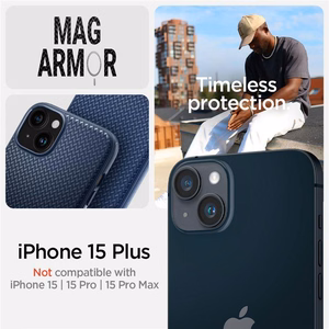 Spigen Mag Armor Suojakuori MagSafella iPhone 15 Plus:lle - Sininen