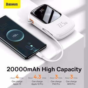 Baseus Power Bank 20000mAh Qpow Pro - USB + C-tyyppi - PD 22,5W C-tyypin kaapelilla (PPQD060302) valkoinen
