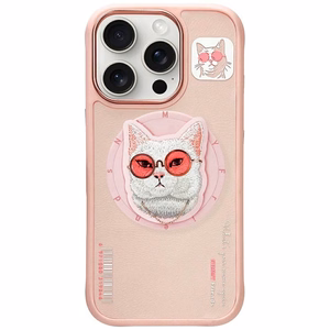 Nimmy Glasses Cool Cat MagSafe Suojakuori iPhone 16 Pro:lle - vaaleanpunainen