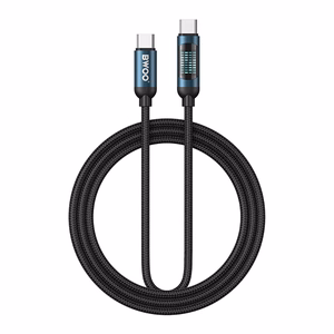 BWOO USB-C - USB-C -kaapeli 1m 60W LED-näytöllä, punottu, musta