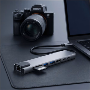 Tech-Protect HB09 USB-hubi 8in1 TYPE-C + USB-A 3.0 + USB-C 3.0 + HDMI 4K 60HZ + SD/TF + PD100W + RJ45 1000 MB/S - harmaa