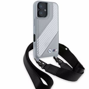 BMW M Edition Carbon Stripe & hihna suojakuori iPhone 16:lle - harmaa