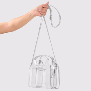 Case-Mate Micro Tote Bag vettä hylkivä olkalaukku, Silver Chrome / Clear