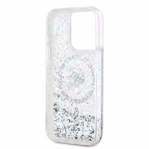 Karl Lagerfeld Liquid Glitter Karl Head MagSafe suojakuori iPhone 15 Pro Max:lle - läpinäkyvä