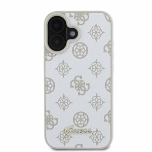 Guess Peony Script Logo MagSafe iPhone 16 Suojakuori - Valkoinen