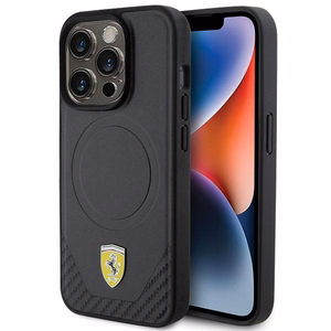 Ferrari Carbon Metal Logo MagSafe case for iPhone 15 Pro - black