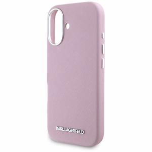 Karl Lagerfeld Saffiano Full Wrapped Elongated Metal Logo MagSafe iPhone 16 Suojakuori - vaaleanpunainen