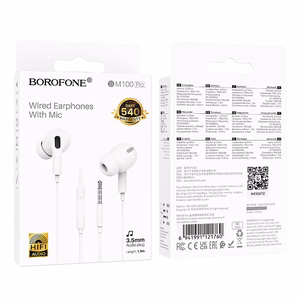 Borofone Earphones BM100 Pro Fuente with microphone white
