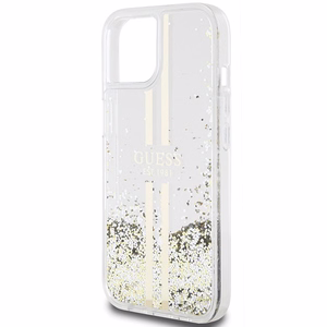Guess Liquid Glitter Gold Stripes suojakuori iPhone 15 Plus / 14 Plus:lle - läpinäkyvä