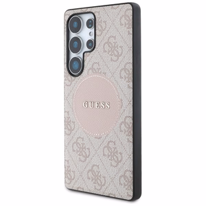 Guess 4G Round Patch Classic Logo MagSafe -suojakuori Samsung Galaxy S25 Ultra pinkki