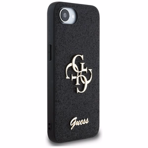 Guess HC Fixed Glitter Big 4G Suojakuori iPhone 16e:lle - Musta