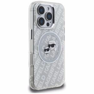 Karl Lagerfeld IML Glitter Karl & Choupette Heads Logo MagSafe suojakuori iPhone 16 Pro - harmaa