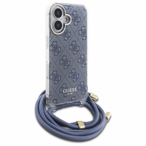 Guess Crossbody Cord 4G Print Suojakuori hihnalenkkillä iPhone 16:lle - sininen