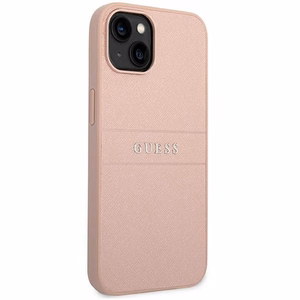 Guess GUHCP14MPSASBPI Saffiano with Metal Logo suojakuori laitteelle iPhone 14 Plus, vaaleanpunainen