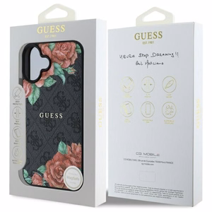 Guess GUHMP16SP4ROPEMCK iPhone 16 6.1" Musta/Musta Kova Suojakuori 4G Flowers Print MagSafe