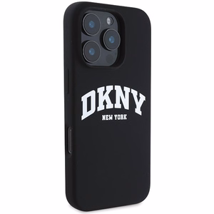 DKNY Silikoninen Valkoinen Painettu Logo MagSafe iPhone 16 Pro:lle Suojakuori - Musta