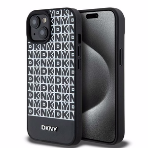 DKNY Nahkainen Painettu Kuvio Metallinen Logo MagSafe Suojakuori iPhone 15/14/13:lle - musta