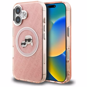 Karl Lagerfeld IML Glitter Karl & Choupette Heads Logo MagSafe suojakuori iPhone 16 - vaaleanpunainen