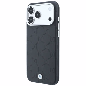 BMW Sign Deboss Quilted Metal Logo -suojakuori laitteelle iPhone 18 Pro Max / 17 Pro Max, MagSafe-yhteensopiva – tummanharmaa