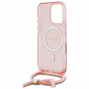 Guess Crossbody Cord Script MagSafe Suojakuori iPhone 16 Pro:lle - vaaleanpunainen