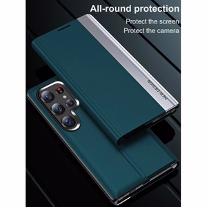 Sleep Case Pro Samsung Galaxy S25 Suojakuori läpällä ja jalustalla - vihreä