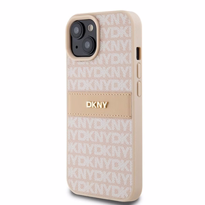 DKNY Nahkainen Mono Raita ja Metallinen Logo Suojakuori iPhone 15 / 14 / 13:lle - vaaleanpunainen
