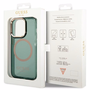 Guess GUHMP14LHTCMA iPhone 14 Pro 6.1" vihreä/khaki kovakotelo kultaääriviiva läpinäkyvä MagSafe