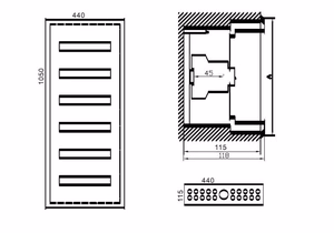 MCB Box TIBOX 440x1050x115mm; 6x16P, Flush Mount, indoor use