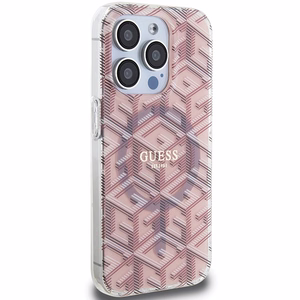 Guess IML GCube MagSafe Suojakuori iPhone 15 Pro:lle - vaaleanpunainen