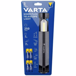 VARTA taskulamppu LED Work flex telescope light 250lm 18646 + 4 x paristo R6 (AA)