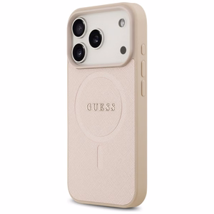 Guess Saffiano Classic Logo MagSafe Suojakuori iPhone 17 Pro:lle - vaaleanpunainen