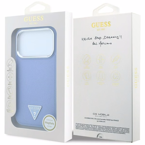 Guess Grained Triangle Logo -suojakuori laitteelle iPhone 18 Pro / 17 Pro, MagSafe-yhteensopiva – sininen