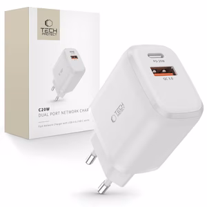 Tech-Protect C20W laturi USB-C PD 20W / USB-A QC 3.0 - valkoinen