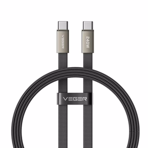 Litteä kaapeli, tyyppi C – tyyppi C, VEGER PD 5A 240 W, CC2-MTB, 1,5 m, musta