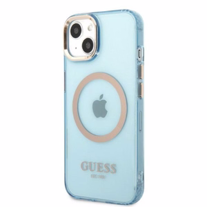 Guess Gold Outline läpinäkyvä MagSafe Suojakuori iPhone 13:lle - sininen