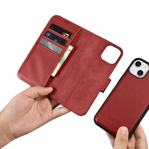 iCarer Lompakko Kotelo 2in1 Cover iPhone 14 Plus Anti-RFID Nahka Flip Cover Punainen (WMI14220727-RD)